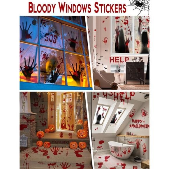 11 Sheets/202 Pcs Bloody Halloween Decorations Set. 2 Giant Spooky - Picture 6 of 7